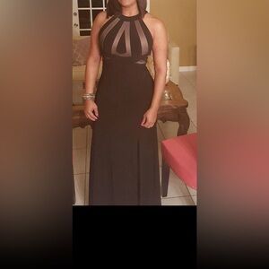 Morgan & Co. Black Halter Side Cutout Dress Maxi Prom Homecoming Gala Size 7/8